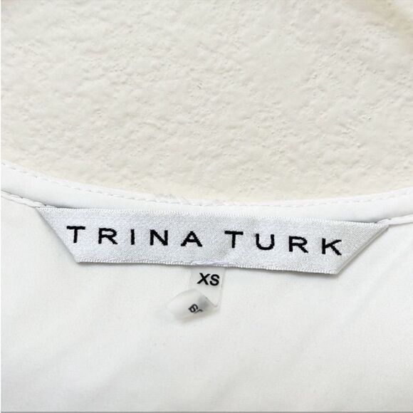 Trina Turk White V Neck Metal Tassel Shift Dress - Picture 9 of 10